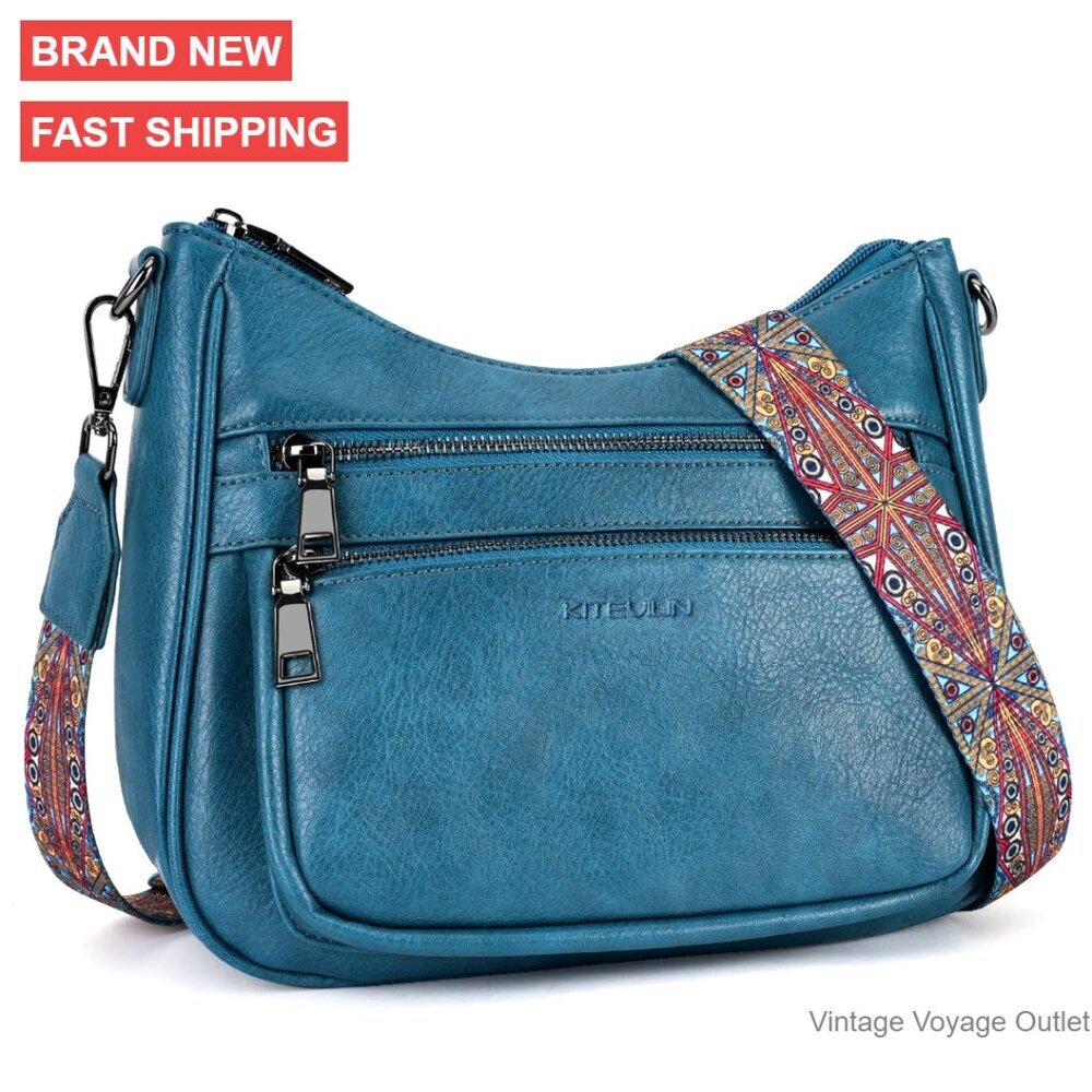 Vegan Leather Crossbody Bag with Adjustable Strap Multi Pocket Purse